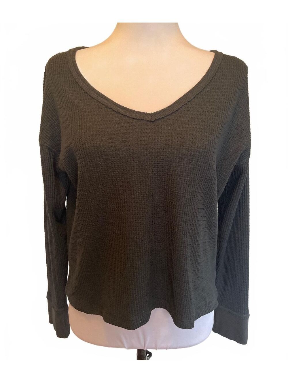 American Eagle Charcoal Gray Waffle Knit Top Women's XS Oversized Long Sleeve